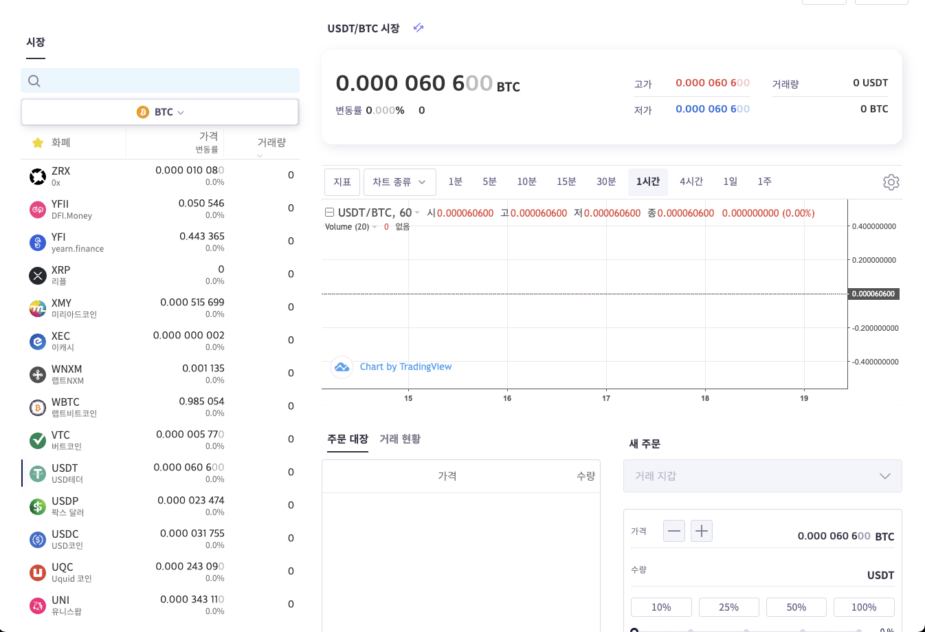 DoveWallet 거래소 마켓 화면