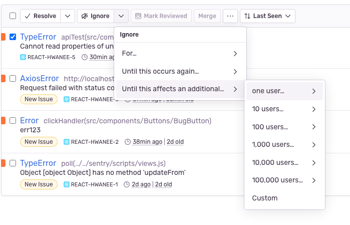 < Resolve , Ignore >